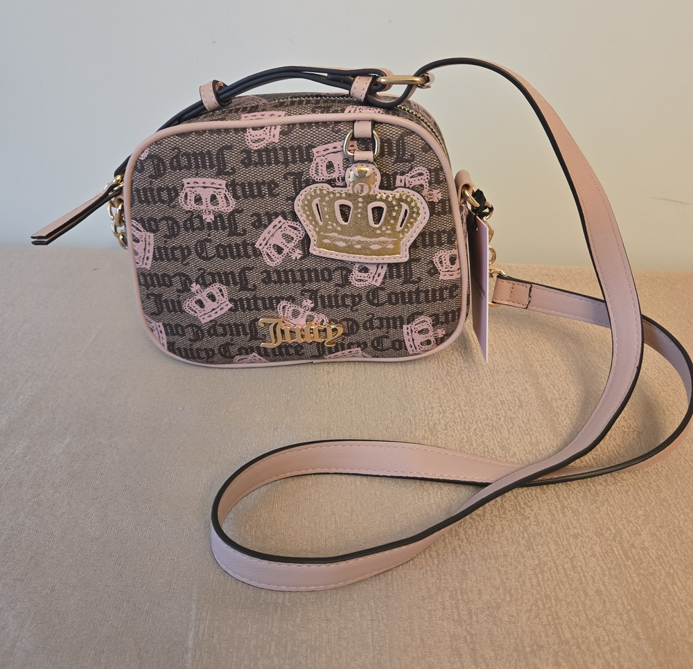 Juicy Couture Pink and Brown Crown Logo Crossbody Bag